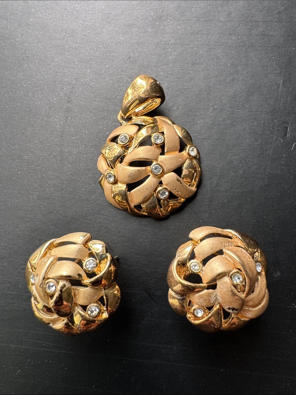 Gold-Tone Crystal Knot Pendant & Earrings Set